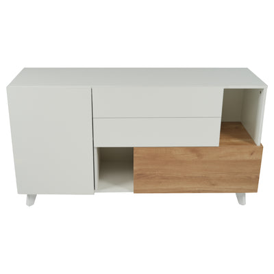 Buffet Scandinave Blanc Brillant et Chêne Clair avec Portes Push-Open et Rangement Modulaire SHIELNIH