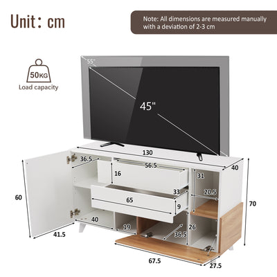 Buffet Scandinave Blanc Brillant et Chêne Clair avec Portes Push-Open et Rangement Modulaire SHIELNIH