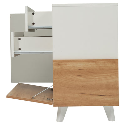 Buffet Scandinave Blanc Brillant et Chêne Clair avec Portes Push-Open et Rangement Modulaire SHIELNIH