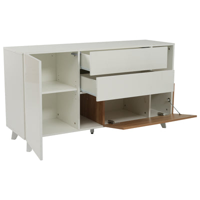 Buffet Scandinave Blanc Brillant et Chêne Clair avec Portes Push-Open et Rangement Modulaire SHIELNIH