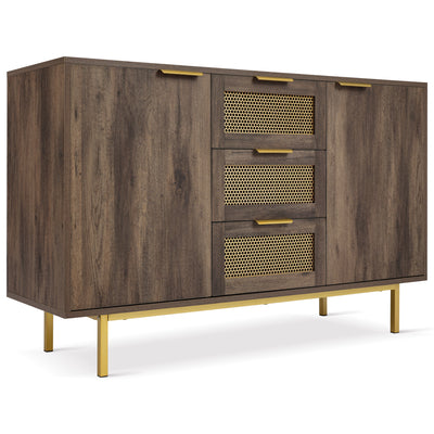 Buffet Industriel Bois Foncé et Métal avec Portes Grillagées et Pieds Dorés SHIMHOLL