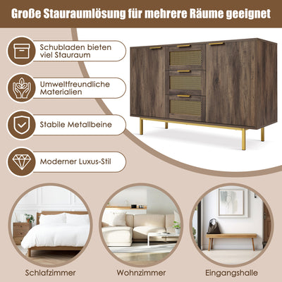 Buffet Industriel Bois Foncé et Métal avec Portes Grillagées et Pieds Dorés SHIMHOLL
