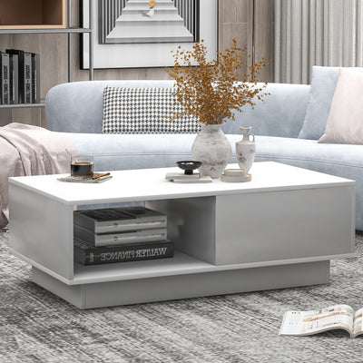 table Basse Rectangulaire Blanche Brillante avec Éclairage LED USB Multicolore (95 x 55 x 32 cm) SHOHLORS