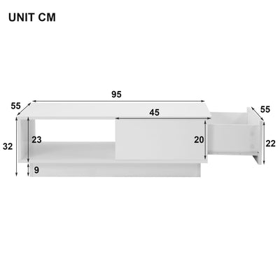 table Basse Rectangulaire Blanche Brillante avec Éclairage LED USB Multicolore (95 x 55 x 32 cm) SHOHLORS