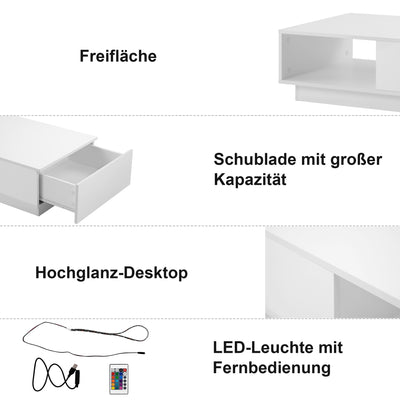 table Basse Rectangulaire Blanche Brillante avec Éclairage LED USB Multicolore (95 x 55 x 32 cm) SHOHLORS