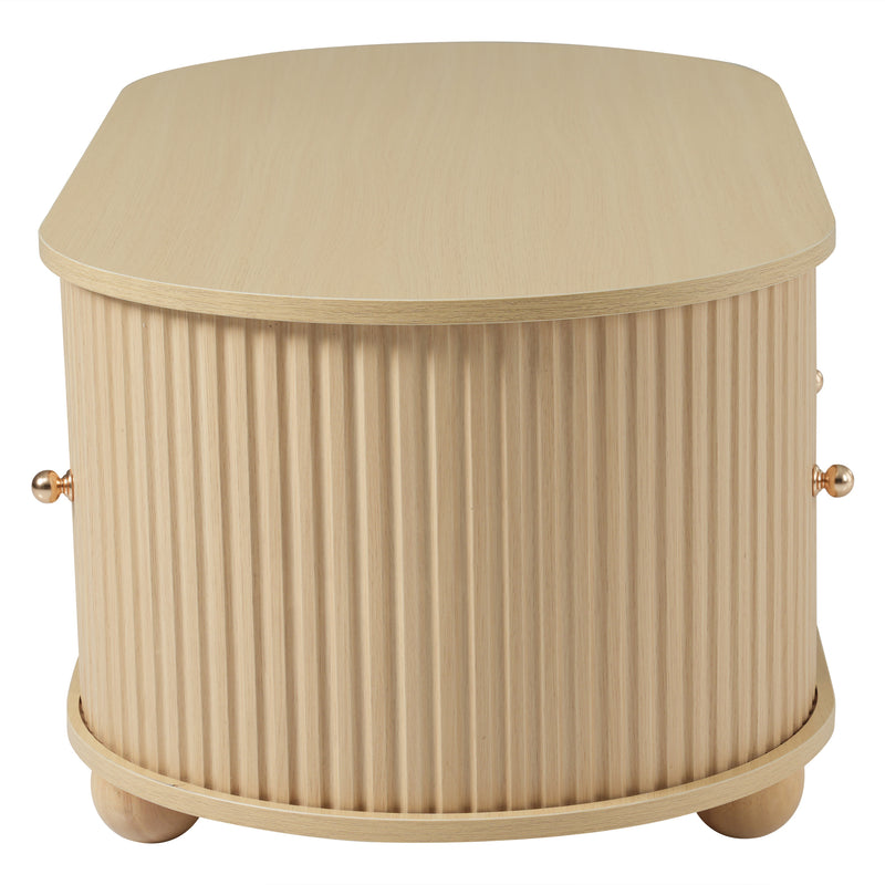Table Basse Ovale en Bois avec Portes Coulissantes Rainurées - Design Industriel Minimaliste SHOHUS