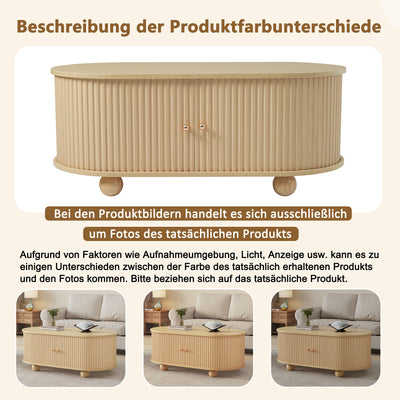 Table Basse Ovale en Bois avec Portes Coulissantes Rainurées - Design Industriel Minimaliste SHOHUS