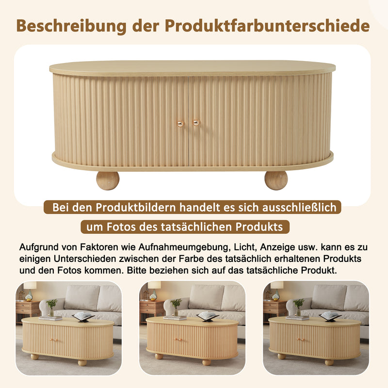 Table Basse Ovale en Bois avec Portes Coulissantes Rainurées - Design Industriel Minimaliste SHOHUS