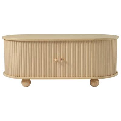 Table Basse Ovale en Bois avec Portes Coulissantes Rainurées - Design Industriel Minimaliste SHOHUS