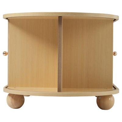 Table Basse Ovale en Bois avec Portes Coulissantes Rainurées - Design Industriel Minimaliste SHOHUS