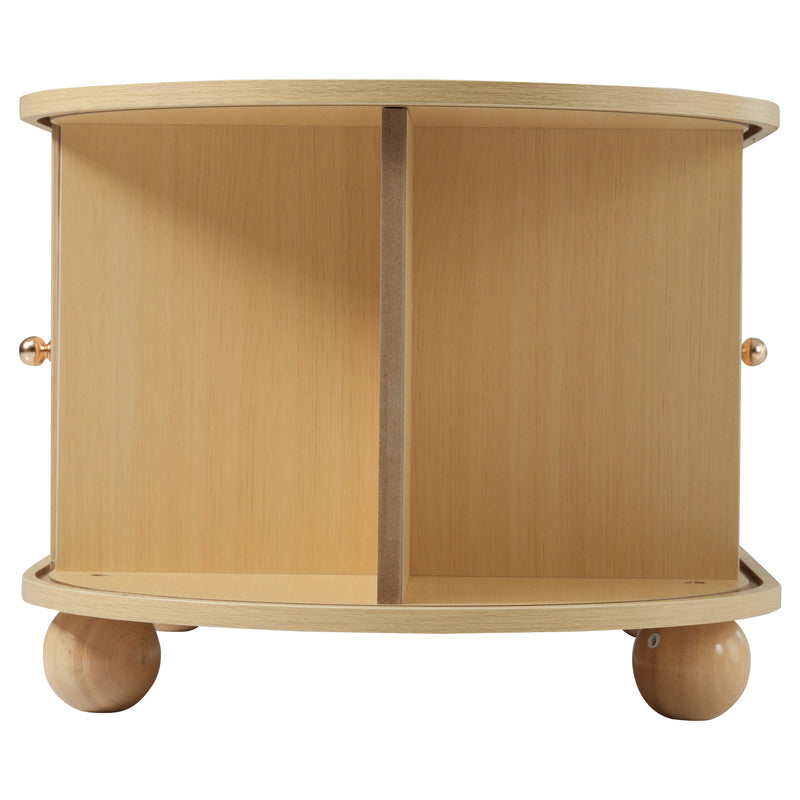 Table Basse Ovale en Bois avec Portes Coulissantes Rainurées - Design Industriel Minimaliste SHOHUS