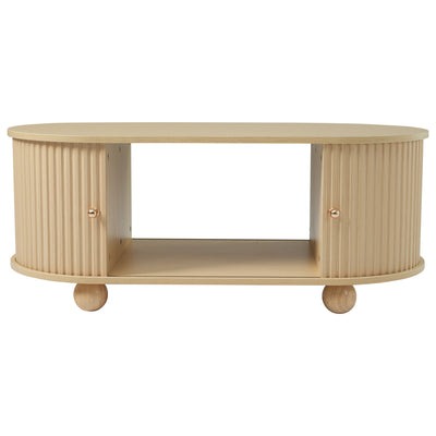 Table Basse Ovale en Bois avec Portes Coulissantes Rainurées - Design Industriel Minimaliste SHOHUS