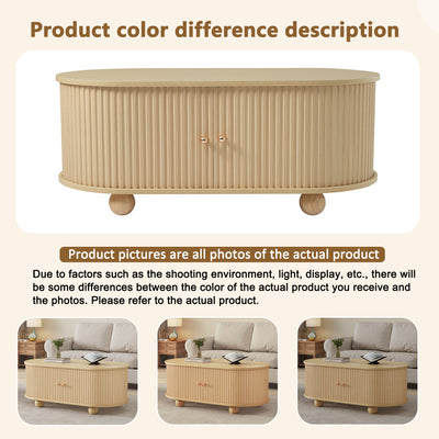 Table Basse Ovale en Bois avec Portes Coulissantes Rainurées - Design Industriel Minimaliste SHOHUS