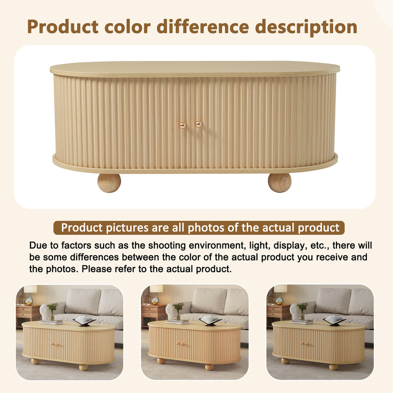 Table Basse Ovale en Bois avec Portes Coulissantes Rainurées - Design Industriel Minimaliste SHOHUS