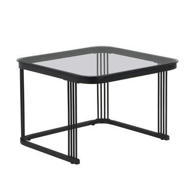 Ensemble de 2 Tables Basses Gigognes Noires Effet Marbre et Verre avec Tiroir de Rangement SHUGOK BLACK