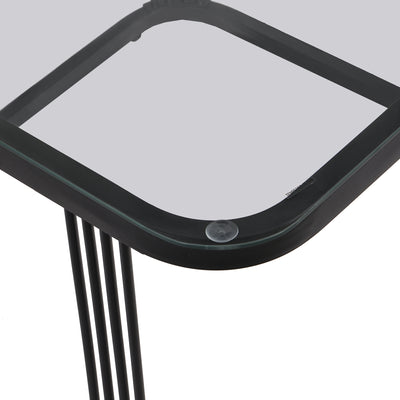 Ensemble de 2 Tables Basses Gigognes Noires Effet Marbre et Verre avec Tiroir de Rangement SHUGOK BLACK