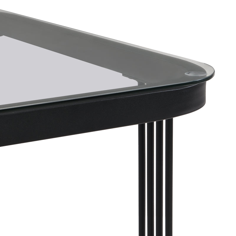Ensemble de 2 Tables Basses Gigognes Noires Effet Marbre et Verre avec Tiroir de Rangement SHUGOK BLACK
