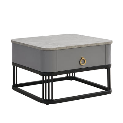 Ensemble de 2 Tables Basses Gigognes Noires Effet Marbre et Verre avec Tiroir de Rangement SHUGOK BLACK