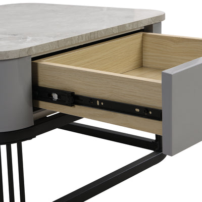 Ensemble de 2 Tables Basses Gigognes Noires Effet Marbre et Verre avec Tiroir de Rangement SHUGOK BLACK