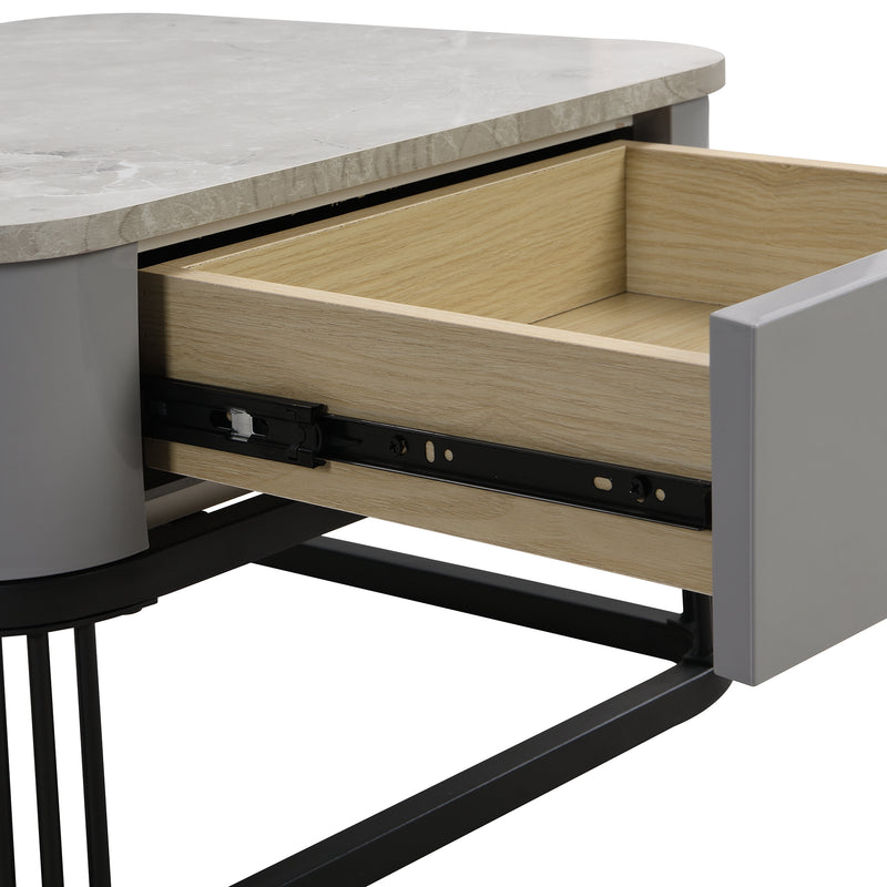 Ensemble de 2 Tables Basses Gigognes Noires Effet Marbre et Verre avec Tiroir de Rangement SHUGOK BLACK