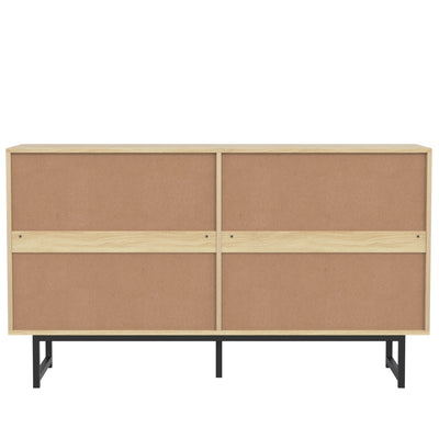 Buffet Élégant en Bois avec Portes en Rotin Véritable et Poignées Dorées STIQNOID