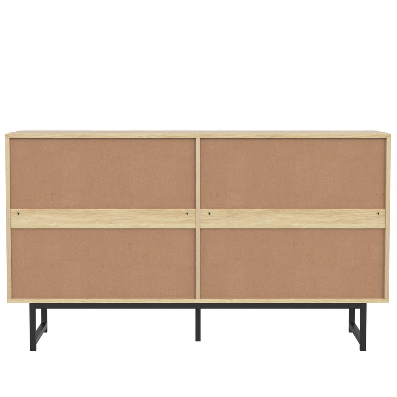 Buffet Élégant en Bois avec Portes en Rotin Véritable et Poignées Dorées STIQNOID