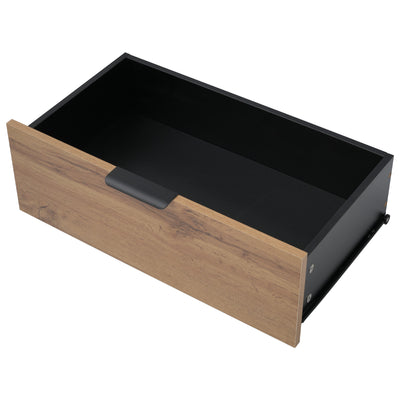Commode / Buffet Moderne Chêne avec 6 Tiroirs et Surfaces Ouvertes, Plateau en Verre Trempé et Sécurité Anti-Basculement (120x40x80cm) STOKVANS
