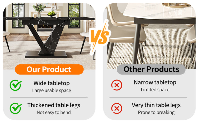 Table de Salle à Manger Extensible Noire Effet Marbre avec Piètement Métallique Renforcé (120-160cm) STRAKUL