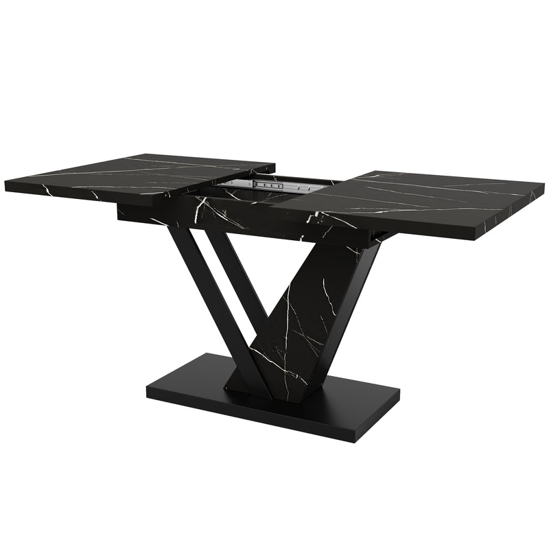 Table de Salle à Manger Extensible Noire Effet Marbre avec Piètement Métallique Renforcé (120-160cm) STRAKUL