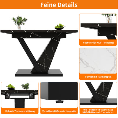 Table de Salle à Manger Extensible Noire Effet Marbre avec Piètement Métallique Renforcé (120-160cm) STRAKUL