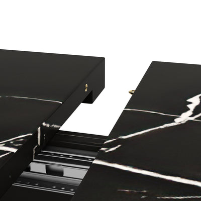 Table de Salle à Manger Extensible Noire Effet Marbre avec Piètement Métallique Renforcé (120-160cm) STRAKUL