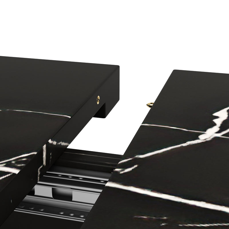 Table de Salle à Manger Extensible Noire Effet Marbre avec Piètement Métallique Renforcé (120-160cm) STRAKUL