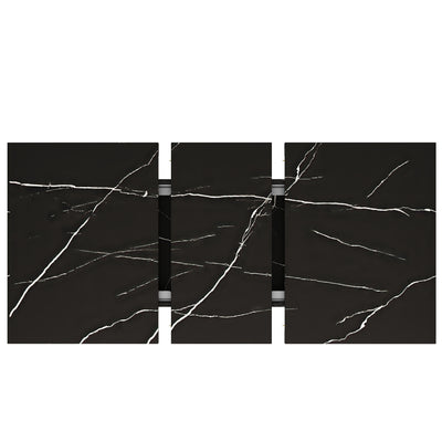 Table de Salle à Manger Extensible Noire Effet Marbre avec Piètement Métallique Renforcé (120-160cm) STRAKUL