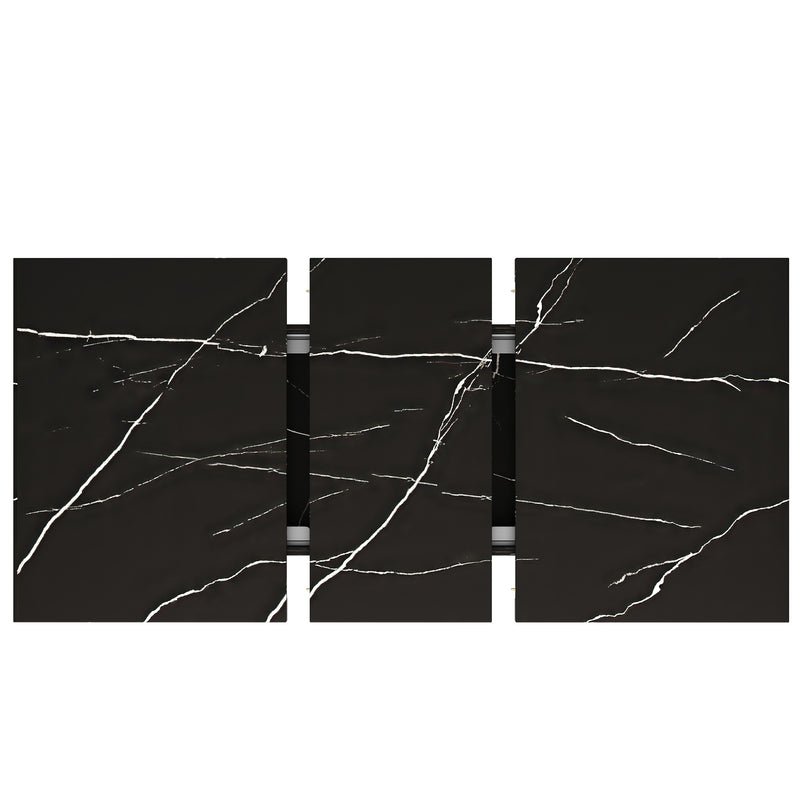 Table de Salle à Manger Extensible Noire Effet Marbre avec Piètement Métallique Renforcé (120-160cm) STRAKUL