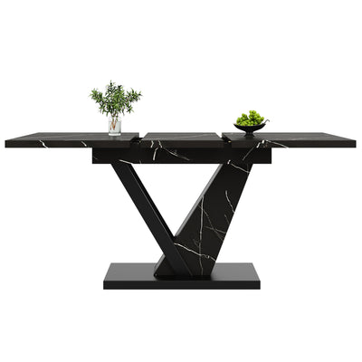 Table de Salle à Manger Extensible Noire Effet Marbre avec Piètement Métallique Renforcé (120-160cm) STRAKUL