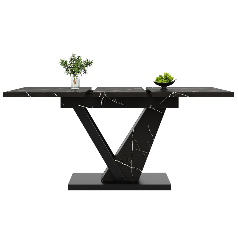 Table de Salle à Manger Extensible Noire Effet Marbre avec Piètement Métallique Renforcé (120-160cm) STRAKUL
