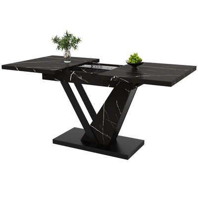 Table de Salle à Manger Extensible Noire Effet Marbre avec Piètement Métallique Renforcé (120-160cm) STRAKUL