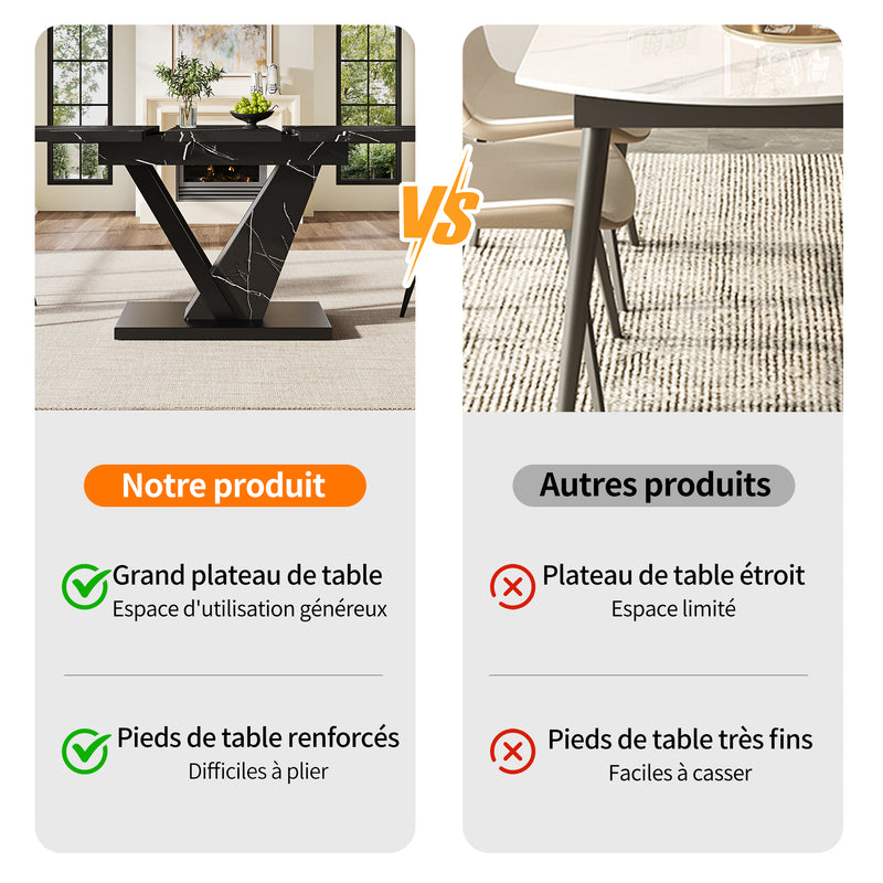 Table de Salle à Manger Extensible Noire Effet Marbre avec Piètement Métallique Renforcé (120-160cm) STRAKUL