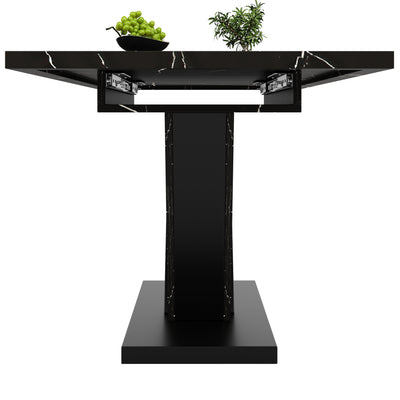 Table de Salle à Manger Extensible Noire Effet Marbre avec Piètement Métallique Renforcé (120-160cm) STRAKUL