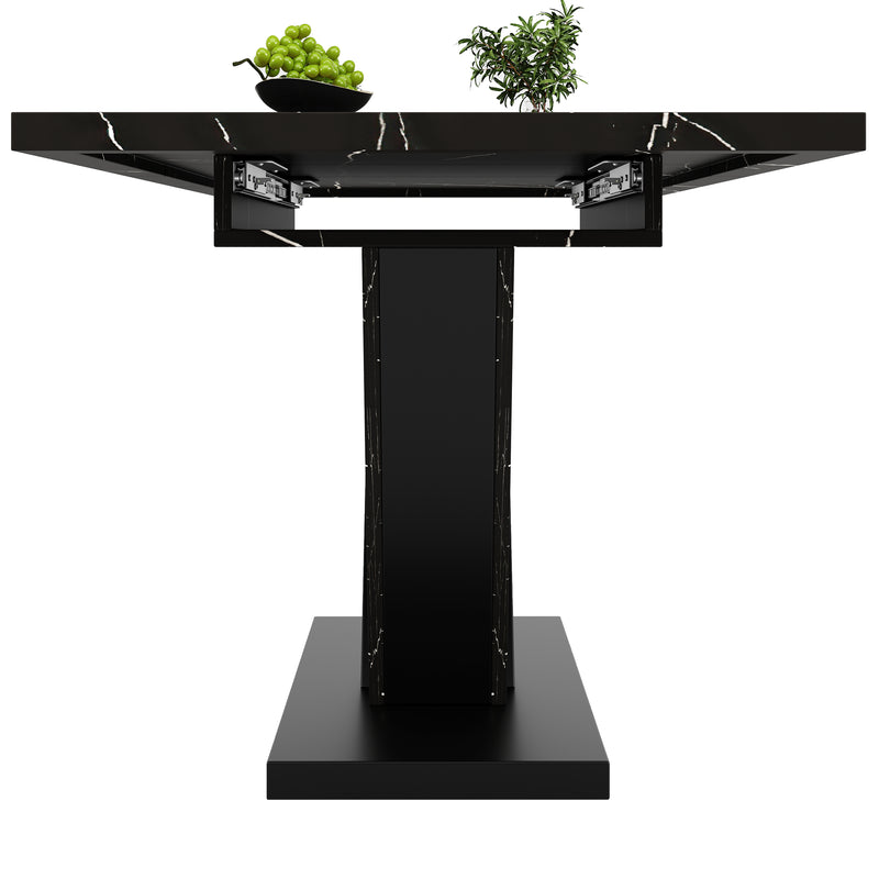 Table de Salle à Manger Extensible Noire Effet Marbre avec Piètement Métallique Renforcé (120-160cm) STRAKUL