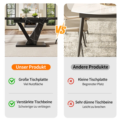 Table de Salle à Manger Extensible Noire Effet Marbre avec Piètement Métallique Renforcé (120-160cm) STRAKUL