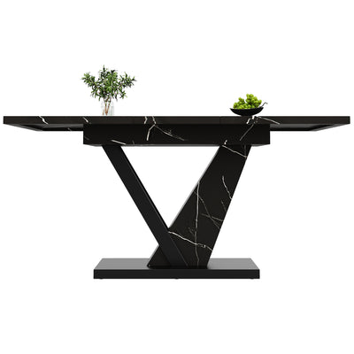 Table de Salle à Manger Extensible Noire Effet Marbre avec Piètement Métallique Renforcé (120-160cm) STRAKUL