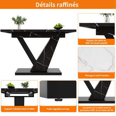Table de Salle à Manger Extensible Noire Effet Marbre avec Piètement Métallique Renforcé (120-160cm) STRAKUL