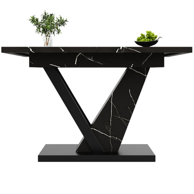 Table de Salle à Manger Extensible Noire Effet Marbre avec Piètement Métallique Renforcé (120-160cm) STRAKUL
