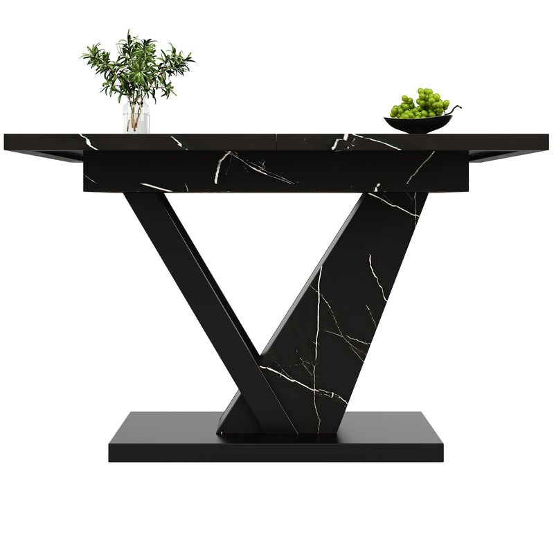 Table de Salle à Manger Extensible Noire Effet Marbre avec Piètement Métallique Renforcé (120-160cm) STRAKUL