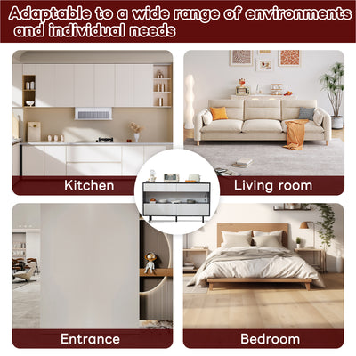 Buffet Design Marbre Noir et Blanc avec 4 Tiroirs, Rangement Ouvert Illuminé par LED et Pieds Métalliques Robustes STRUD