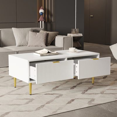 Table Basse Moderne Blanche avec Rangement - Pieds et Poignées Dorés STRUX COFFEE TABLE WHITE