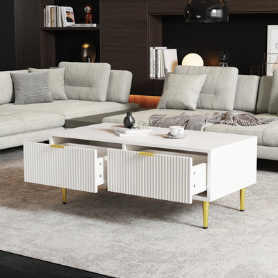 Table Basse Moderne Blanche avec Rangement - Pieds et Poignées Dorés STRUX COFFEE TABLE WHITE