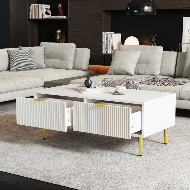 Table Basse Moderne Blanche avec Rangement - Pieds et Poignées Dorés STRUX COFFEE TABLE WHITE