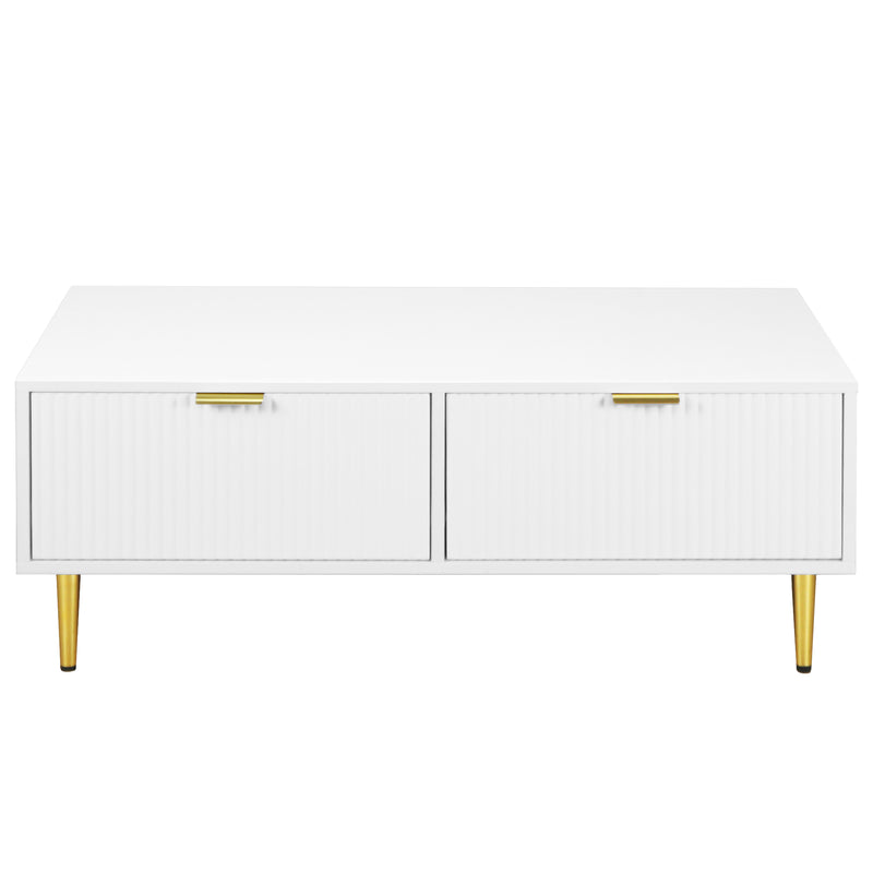 Table Basse Moderne Blanche avec Rangement - Pieds et Poignées Dorés STRUX COFFEE TABLE WHITE